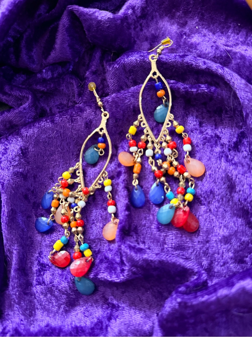 Gold-Tone Multicolor Beaded Teardrop Dangle Earrings
